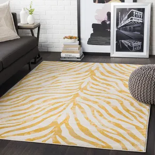 livabliss Surya Luanda Geometrischer Teppich - Teppich modern Wohnzimmer, Esszimmer, Schlafzimmer - weicher Abstrakt Boho Teppich, Kurzflor Teppich für einfache Pflege - Teppich groß 160x220cm in Senfgelb