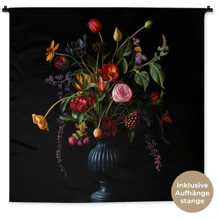 MuchoWow Wandteppich Blumen - Beeren - Klassisch, Quadratisch, Höhe: 3 mm, Wandtuch, Wanddekoobjekt, 120x120 cm Quadratisch | 120 cm x 120 cm x 3 mm