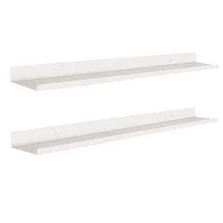MILUKA Wandregal Weiß aus Metall 70 cm 2er Set – Schmales Schweberegal 70 x 10 cm – Wandablage und Bilderleiste für Bilderrahmen, Pflanzen und Dekoration – Unsichtbare Befestigung