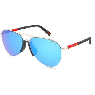 Prada Linea Rossa 0PS 53ZS Herren-Sonnenbrille Vollrand Pilot Metall-Gestell, silber