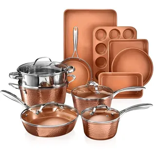 Gotham Steel Hammered Copper Collection — 15-teiliges Premium-Koch- und Backgeschirr-Set mit Antihaftbeschichtung, Aluminiumzusammensetzung — beinhaltet Bratpfannen
