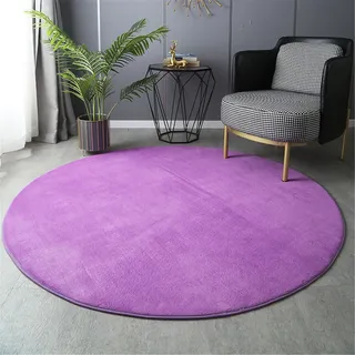 Highdi Wohnzimmer Teppich Rund 60/80/100/120cm, Einfarbig Flauschig Kurzflor Modern Rutschfest Weich für Kinderzimmer Schlafzimmer (80cm, Lila)