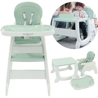 Daliya® Multihok 4-in-1 Kinderhochstuhl Baby Hochstuhl ab 6 Monate, mitwachsend, Tisch & Stuhl Set, 3-fach verstellbare Rückenlehne, 5-Punkt Gurt, Doppeltablett, BPA-frei, bis 25 kg (Türkis)