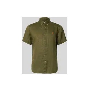 Regular Fit Leinenhemd mit Button-Down-Kragen, Oliv, XL