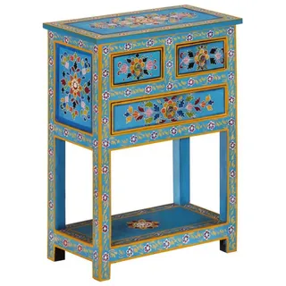 furnicato Sideboard aus Vollholz 55x30x76 cm Mehrfarbig Türkis (1 St), Handbemalte Kommode mit drei Schubladen, Ablage und für Wohnzimmer bunt 55 cm x 76 cm