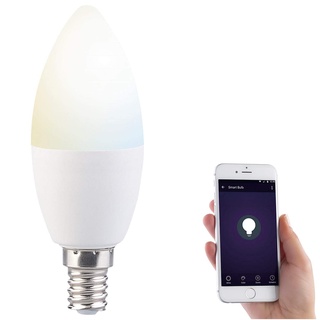 Luminea Home Control WLAN Birnen: WLAN-LED-Lampe, für Siri, Alexa & Google Assistant, E14, weiß (CCT), F (Dimmbare Energiesparlampen E14, Alexa Glühbirne E14, Deckenlampe)