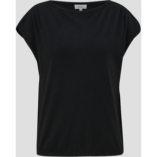 s.Oliver - T-Shirt mit gerafften Ärmeln, Damen, schwarz, 42