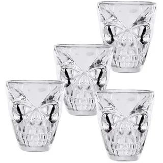 Boland 71996 - Satz Schnapsgläser Schädel, 4 Stück, aus Kunststoff, durchsichtig, 50 ml, Halloween, Mottoparty, Totenkopf