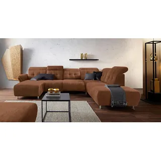 Home Affaire Wohnlandschaft HOME AFFAIRE "Manhattan U-Form", braun (cognac), B:345cm H:102cm T:247cm, Luxus Microfaser2 (90% Polyester, 10% Polyamid);Flachgewebe (100% Polyester);Luxus-Microfaser1 (100% Polyester), Sofas, Wohnlandschaft, 2 Sitze mit elektrischer 