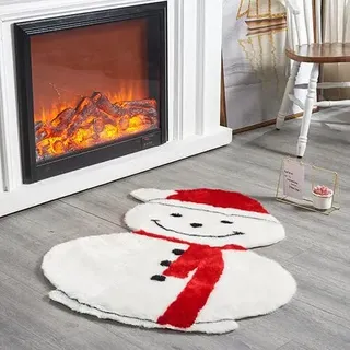 Teppich 3D Weihnachten dekorative Teppich Teppich Weihnachtsbaum Schneemann Weihnachtsmann Form Plüsch Flauschiger Teppich for Wohnzimmer Schlafzimmer (Color : Snowman 85x100cm)