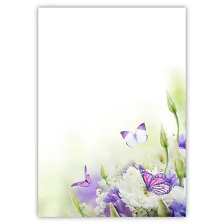 LYSCO Motiv Briefpapier (Blumen+Schmetterlinge-5022, DIN A4, 25 Blatt). Einseitig bedrucktes Briefpapier, sehr gut beschreibbar, Motivpapier für alle Drucker/Kopierer geeignet Motiv blau / weiße Blumen mit Schmetterlingen