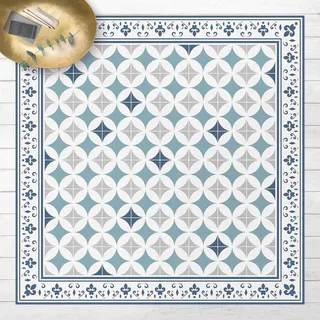 micasia Vinylteppich nass abwischbar Muster Bodenschutz - Made in Germany - Geometrisch Fliesenoptik 2,2mm dünne Vinyl Bodenmatte blau Küche Flur trittsichere Matte 3073 (140x140cm)