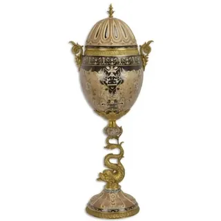 Casa Padrino Porzellan Deko Vase mit Deckel Beige / Schwarz / Messingfarben 33,5 x 25 x H. 84,3 cm - Deko Accessoires im orientalischen Stil