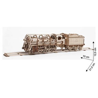 Ugears - Holz Modellbau Steam Locomotive Lok Dampflokomotive mit Tender 443 Teile