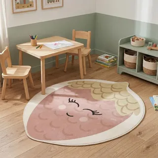Volero - Waschbarer Kinderteppich - Berry Erdbeere Rosa - Ø 160 cm - Kinderzimmer, Babyzimmer - Rosa