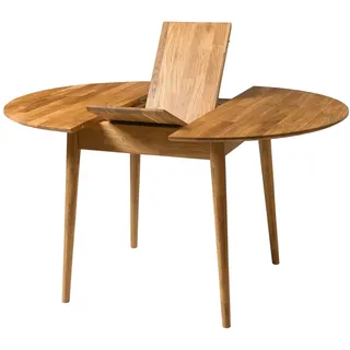Nordic Story Esstisch Scandi 5 (rund, ausziehbar) • Tisch für Küche, Esszimmer & Wohnzimmer • Massivholz (Eiche) • Eiche Natur • Runder Ausziehtisch (110-145 x 110 x 75 cm)
