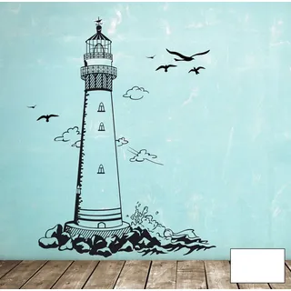 Wandtattoo Wandaufkleber Leuchtturm lighthouse Meer maritim M1465 - ausgewählte Farbe: *Weiß* ausgewählte Größe:*XXL 150cm breit x 200cm hoch