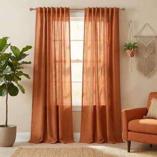 KOUFALL Burnt Orange Vorhänge, 2-Paneel-Set, durchscheinendes Leinen, Mid Centruy, moderne Vorhänge für Schlafzimmer, Wohnzimmer, 213 cm lang, Dunkelorange