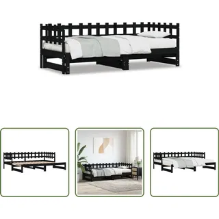 The Living Store Tagesbett Ausziehbar Schwarz 2x(80x200) cm Massivholz Kiefer - Schwarz