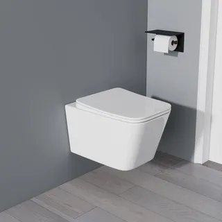 Yishang Wand Hänge Spülrandlos Toilette, 360° Einloch Superspin Spülung, Siphon Technik, Sanft-Schließender Sitz, 52cm Weiße Keramik für Gästezimmer & Badezimmer