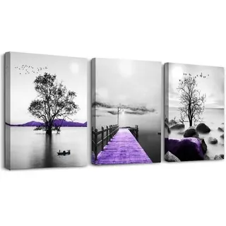 Bilder Schwarz Weiß Großer Baum Landschaft Lila 40x30 Kunst Wandbilder