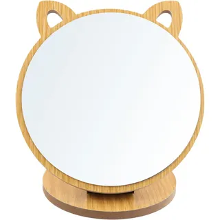 Katzenohrform Piegel, Einstellbarer Klappspiegel, Kosmetikspiegel, Spiegel Holzr