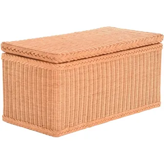 Krines Home Truhe Wäschetruhe mit Deckel Natur Rattan Truhe Aufbewahrung Rattantruhe (Wäschebox), mit herausnehmbarem Stoffinlett Truhenbank 80x40x40cm orange