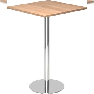 bümö Stehtisch Büro, Bistrotisch eckig 80 x 80 cm - Bartisch Nussbaum, Stehtisch Holz-Platte, Säule aus Metall verchromt, Buffettisch, Säulentisch,