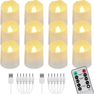 LED Teelichter 12 Stück Fernbedienung Timer Dimmbar Warmweiß USB Aufladbar
