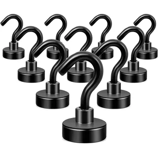 Neosmuk Magnethaken Schwarz, 10kg Extra Starke Magnetische Haken für Camping, Werkstatt, Spind, Kleiderhaken mit Neodym Magnet für Outdoor und Kreuzfahrt Zubehör