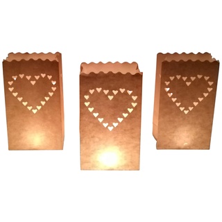 10 Stück Papier Lichttüten Lichtertüten Herz für Teelichter Kerzen Laternen weiß Kerzenhalter Deko Tischdeko Kerzentüten Hochzeit