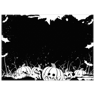 Teppich Halloween - Kürbisse und Fledermäuse in schwarz-weiß, Comic Stil, Wallario, rechteckig, rutschfest schwarz
