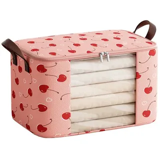 Coonoor Aufbewahrungstasche Aufbewahrungsbox mit Deckel, Große Kleideraufbewahrung Umzugskartons, mit Reißverschluss Unterbett,Box,Bettdecken rosa