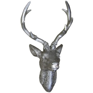 Hirschgeweih 10 Ender in Silber Hirschkopf Wand Deko Jagd Geweih 20 x 30cm
