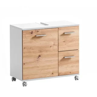 Schildmeyer Waschbeckenunterschrank 2 Schubladen 65,1 x 60,0 x 32,0 cm Weiß/Eiche
