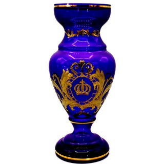 Pompöös by Casa Padrino Luxus Pokal Vase mit 24 Karat Vergoldung Lila / Gold Ø 14 x H. 30,5 cm - Pompööse Blumenvase designed by Harald Glööckler