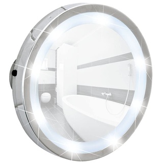 WENKO LED Leuchtspiegel Mosso - 3 Saugnäpfe, Spiegelfläche ø 11.5 cm 300 % Vergrößerung, Stahl, 15 x 15 x 2.5 cm, Chrom