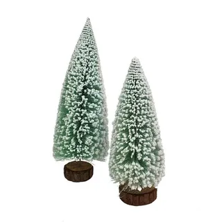 Spetebo Dekobaum Deko Bäume 2er Set - verschneite Bäume 35 + 26 cm (Set, 2 St., 2er-Set), Deko - Festbank, Schreibtisch,basteln grün