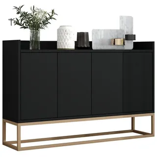 HAUSS SPOLE Sideboard Schubladenkommode, Sideboard Highboard Kommode (griffloser Buffetschrank, für Esszimmer, Wohnzimmer, Küche) schwarz