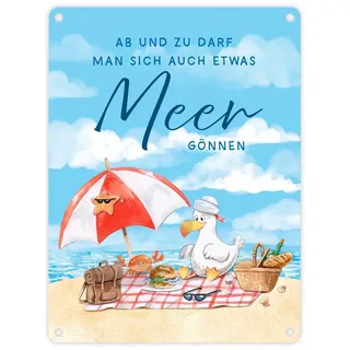 speecheese Metallschild Möwe am Strand Metallschild in 15x20 cm mit Spruch Manchmal Meer 20 x 15 cm | 15 cm