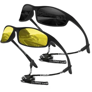 SPEEDHYUN Herren Radfahren Leichte Polarisierte Sportsonnenbrille UV400 Schutz Fahrradbrille 2er Pack Sportbrille (C02) - M