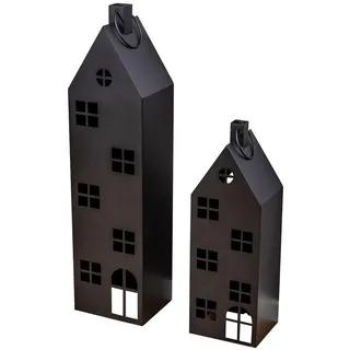levandeo Laterne Haus 2er Set Metall Schwarz