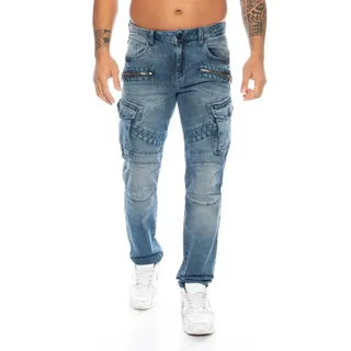 Cipo & Baxx Cargojeans Herren Cargo Jeans Hose im stylischen Cargo Design Ausgefallenes Stoffmuster und weicher Tragekomfort blau 40