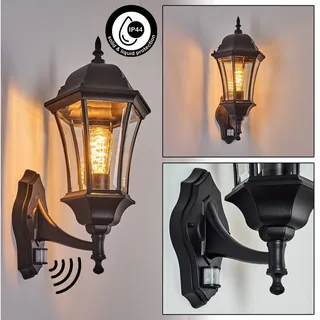 hofstein Außen-Wandleuchte vintage Wandlampe mit Bewegungsmelder aus Metall/Glas in Schwarz/Klar, ohne Leuchtmittel, Wandleuchte 1 xE27, Hof, Landhaus Außenleuchte,IP44, ohne Leuchtmittel schwarz