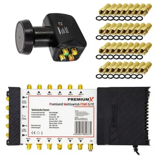 Premium X PremiumX Multischalter Set 5/12 Multiswitch Quattro LNB 32x F-Stecker, Satverteiler 1 SAT für 12 Teilnehmer HDTV FullHD 4K UHD 8K