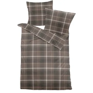 Dormisette Fein-Biber Bettwäsche 0484 Braun-Taupe Kariert 100% Baumwolle 135x200 + 80x80 cm