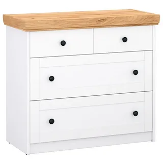 Homestyle4u 2228, Kommode Sideboard Eiche Matt Weiß Holz Massiv Schrank Mit Schubladen Highboard Anrichte