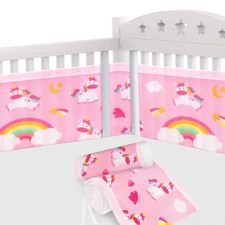 Aolso Bettumrandung Babybett, 2 Stück Nestchen für Kinderbetten Kantenschutz Baby Babybett, Atmungsaktive Polsterung, Rausfallschutz für Babybett,Abnehmbar -340cmx30cm + 160cmx30cm(Einhorn)