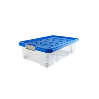 BigDean Unterbettkommode Unterbettbox mit Rollen 60x40x18 cm Box transparent, Deckel azurblau blau