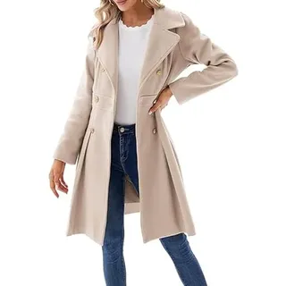 LCDIUDIU Damen Wolle Trenchcoat Für Frauen Winter Mantel Revers Kragen Zweireihige Reisetasche A-Linie Peacoat Warm Dicker Parka Mantel Jacke Frauen Trenchcoat Winddichte Mäntel Helles Khaki Xl - XL